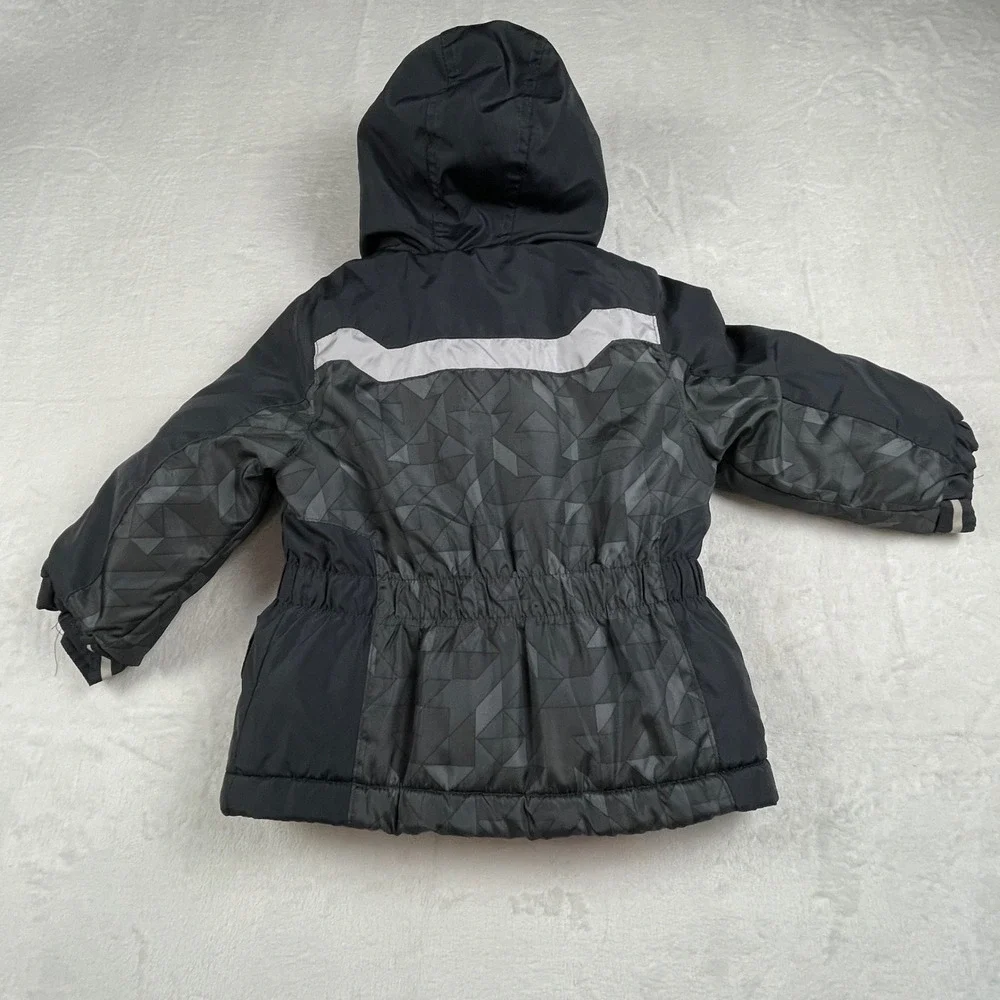 OshKosh Bgosh Toddler Boys Black Geometric Puffer Jacket Red Fleece Lined 24M